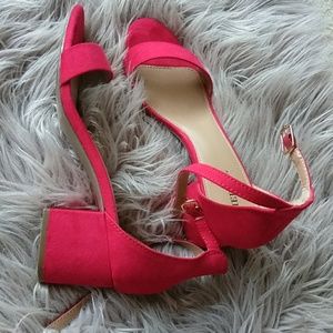 BOTH are $25:Red & black ankle strap open toe
